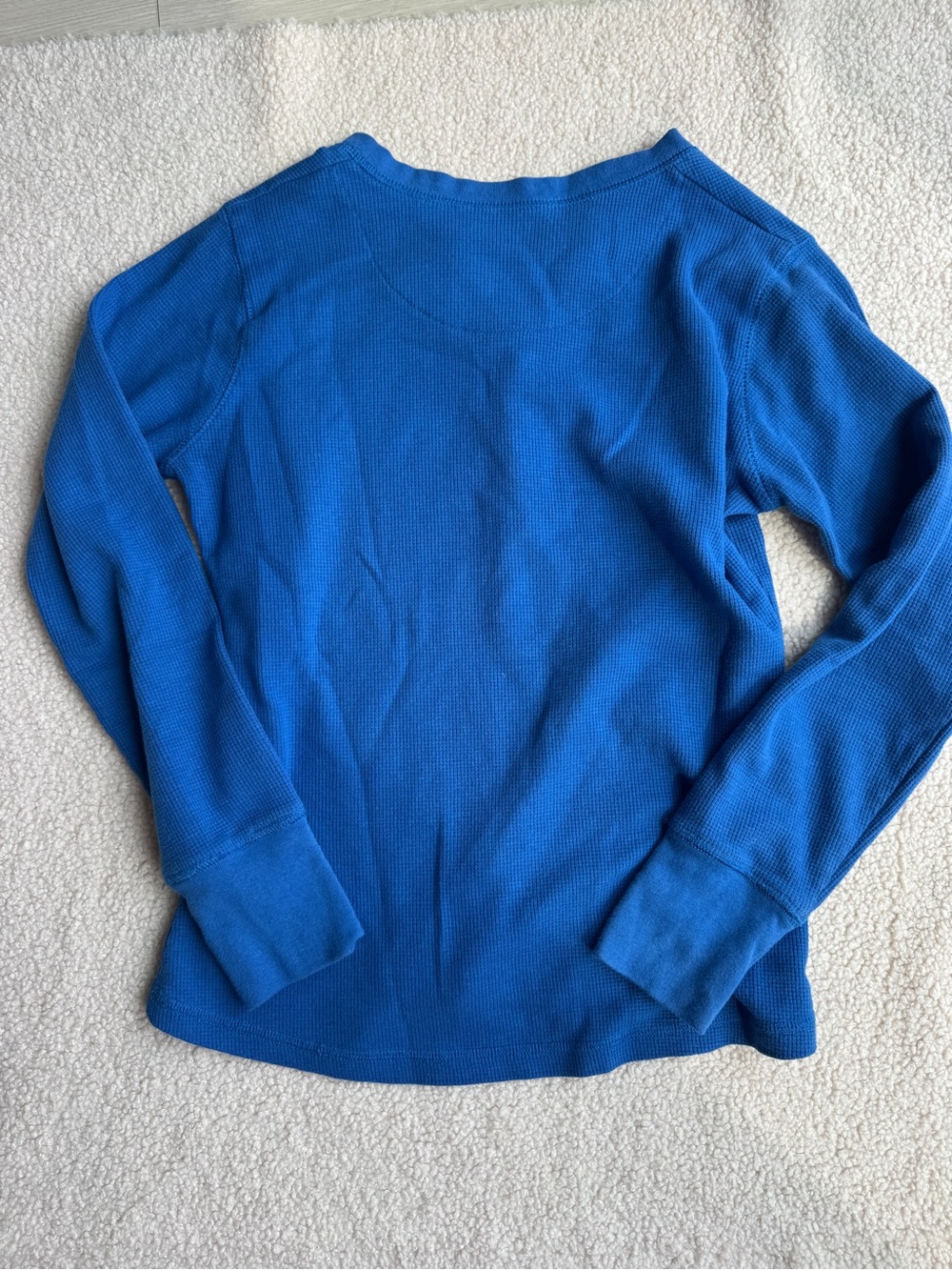 Blue Long-Sleeve Henley Waffle Top - Picture 4 of 5